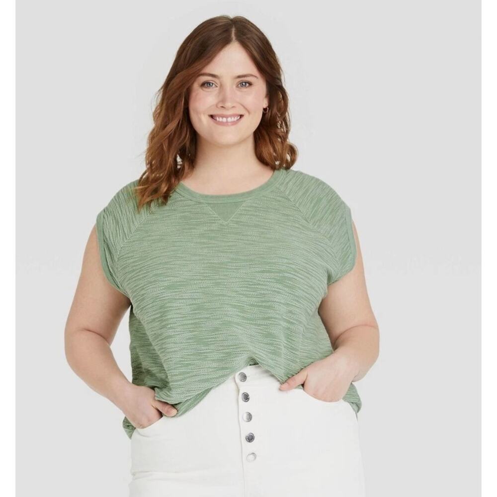 Universal Thread Women's Textured Cap Sleeve Sweatshirt, Green, 3x